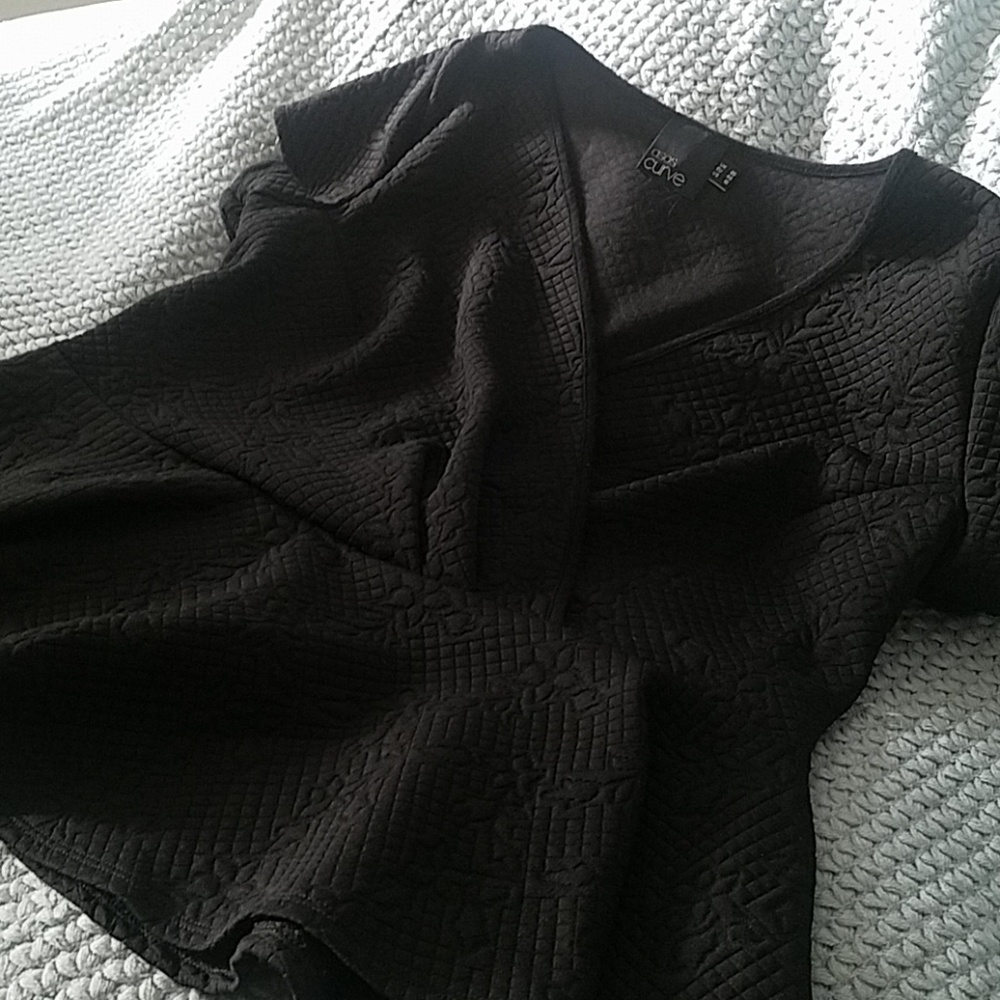 Asos Curve Black Textured Peplum Top